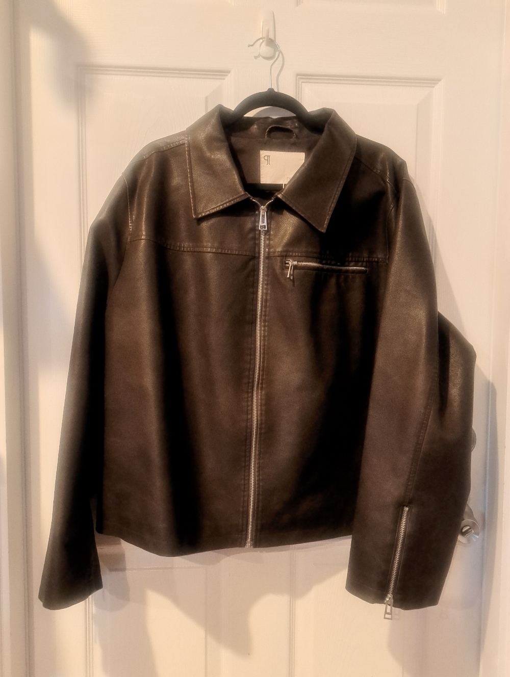 Brown Vegan Leather Zip-Front Jacket